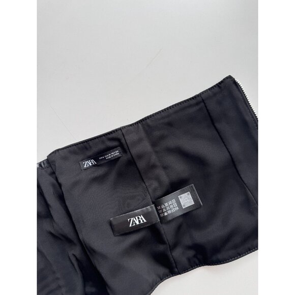 ZARA Black 100% Genuine Leather Zipper Stretch Wide Waist Corset Belt, Size M - Picture 6 of 14